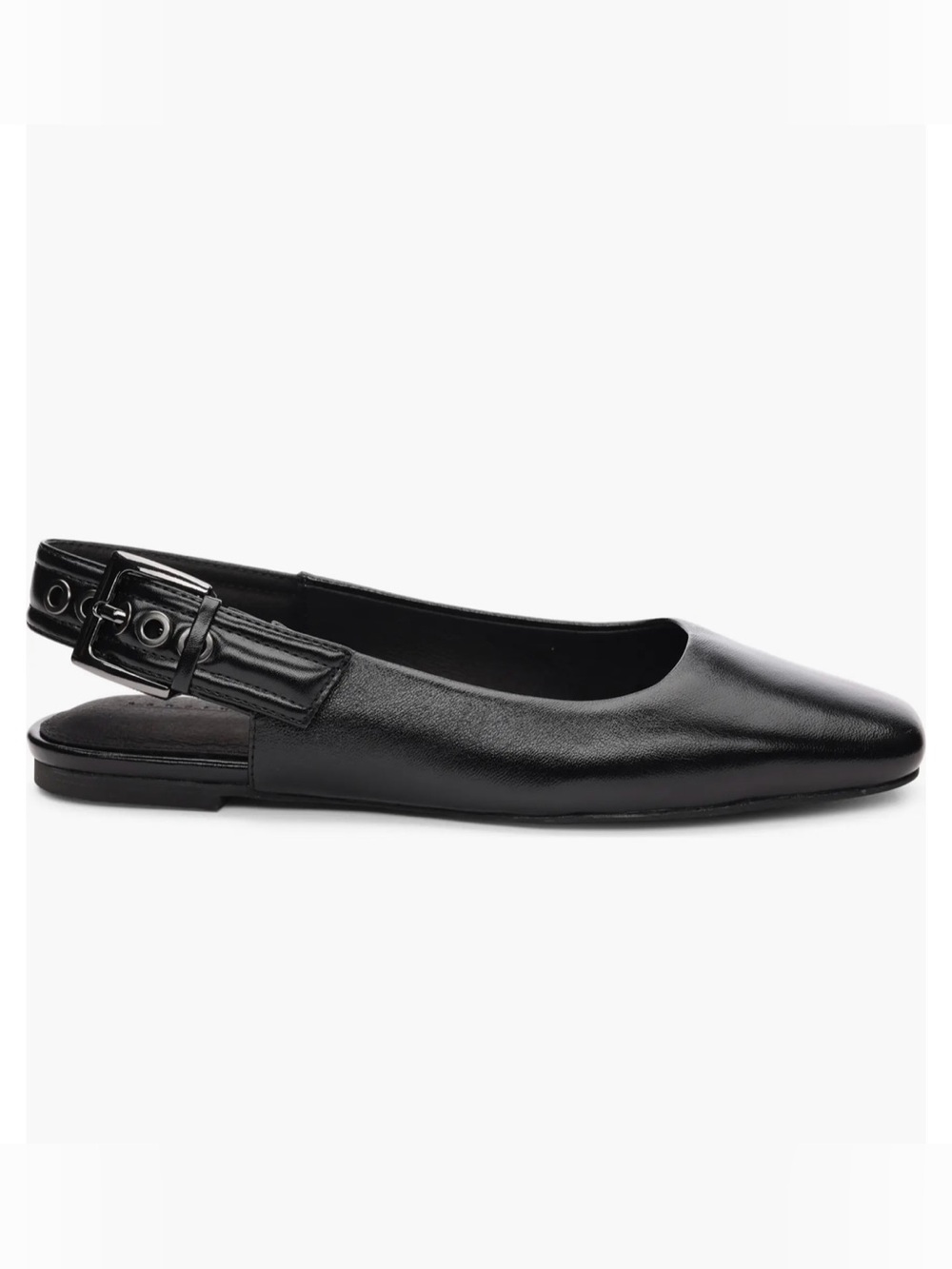 Sanctuary Black Pointed Slingback Flats with Buckle